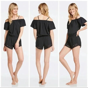 Fabletics‎ black floral cut out romper size Large